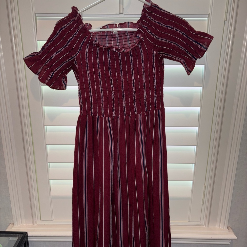 Garnet Striped Off-Shoulder Dress